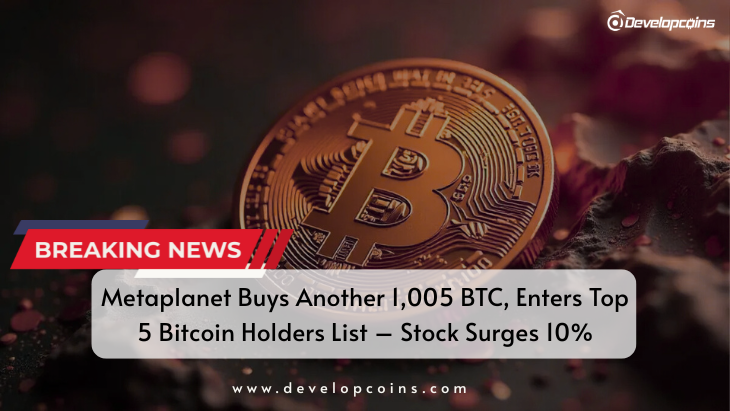 Metaplanet Buys Another 1,005 BTC, Enters Top 5 Bitcoin Holders List – Stock Surges 10%
